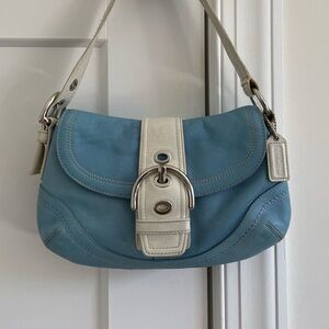 Coach Y2K Soho Mini Blue and White Leather Shoulder Bag